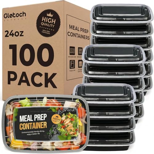 Meal Prep Containers 24oz-100 Pack (200-Piece) Reusable Food Storage Containers with Lids Microwave, Freezer, Dishwasher Safe - Leakproof & BPA Free Durable Plastic Bento Box for To Go Take Out - My Kitchen Products