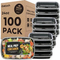 Meal Prep Containers 24oz-100 Pack (200-Piece) Reusable Food Storage Containers with Lids Microwave, Freezer, Dishwasher Safe - Leakproof & BPA Free Durable Plastic Bento Box for To Go Take Out - My Kitchen Products