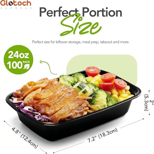 Meal Prep Containers 24oz-100 Pack (200-Piece) Reusable Food Storage Containers with Lids Microwave, Freezer, Dishwasher Safe - Leakproof & BPA Free Durable Plastic Bento Box for To Go Take Out - My Kitchen Products