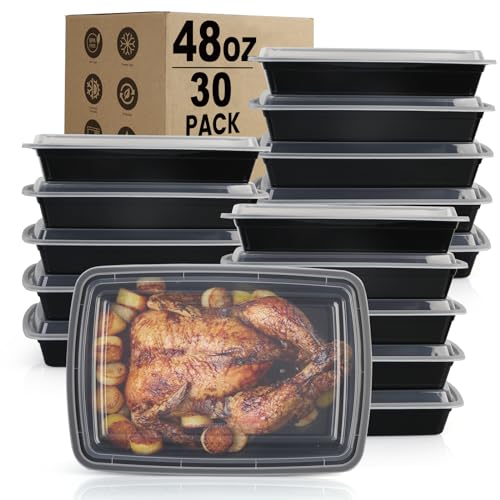 Meal Prep Containers Reusable - 48oz Food Storage Containers with Lids 30 Pack, To Go Food Containers for Meal Prep, Disposable To Go Container with Lids, BPA Free, Microwave/Dishwasher/Freezer Safe - My Kitchen Products