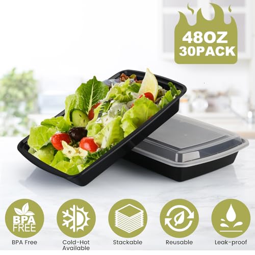 Meal Prep Containers Reusable - 48oz Food Storage Containers with Lids 30 Pack, To Go Food Containers for Meal Prep, Disposable To Go Container with Lids, BPA Free, Microwave/Dishwasher/Freezer Safe - My Kitchen Products