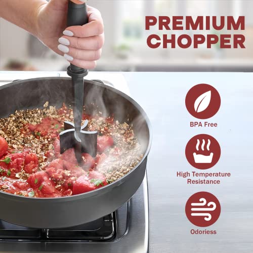 Meat Chopper, Hamburger Grinder, Premium Heat Resistant Smasher for Ground Beef, Burger Grinder Nylon Potato Mix Tool, Meat & Poultry Tenderizers-Black - My Kitchen Products