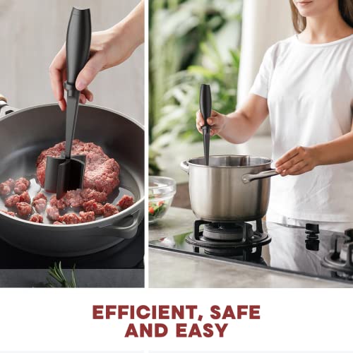Meat Chopper, Hamburger Grinder, Premium Heat Resistant Smasher for Ground Beef, Burger Grinder Nylon Potato Mix Tool, Meat & Poultry Tenderizers-Black - My Kitchen Products