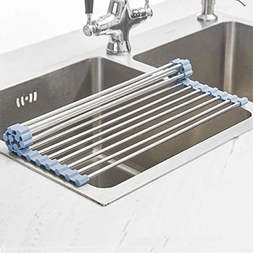 MECHEER Over The Sink Dish Drying Rack, Roll Up Dish Drying Rack Kitchen Dish Rack Stainless Steel Sink Drying Rack, Foldable Dish Drainer, Gray (20.4''x13.7'') - My Kitchen Products