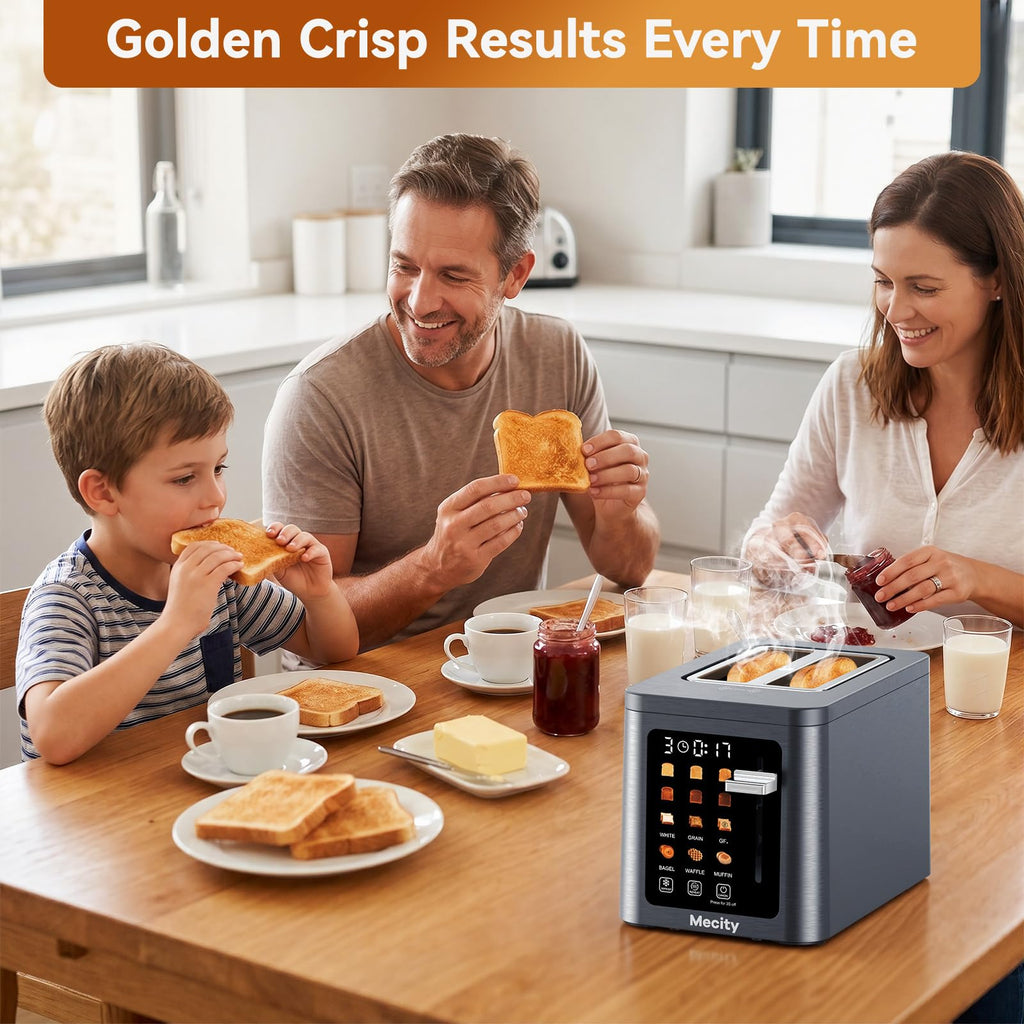 Mecity 2 Slice Toaster Smart Touchscreen, Stainless Steel Wide Slot Toasters Defrost, Reheat, Memory Function, Auto Shutoff, Digital Electric Bread Toaster for Bagel Muffin Waffle, 120V - My Kitchen Products