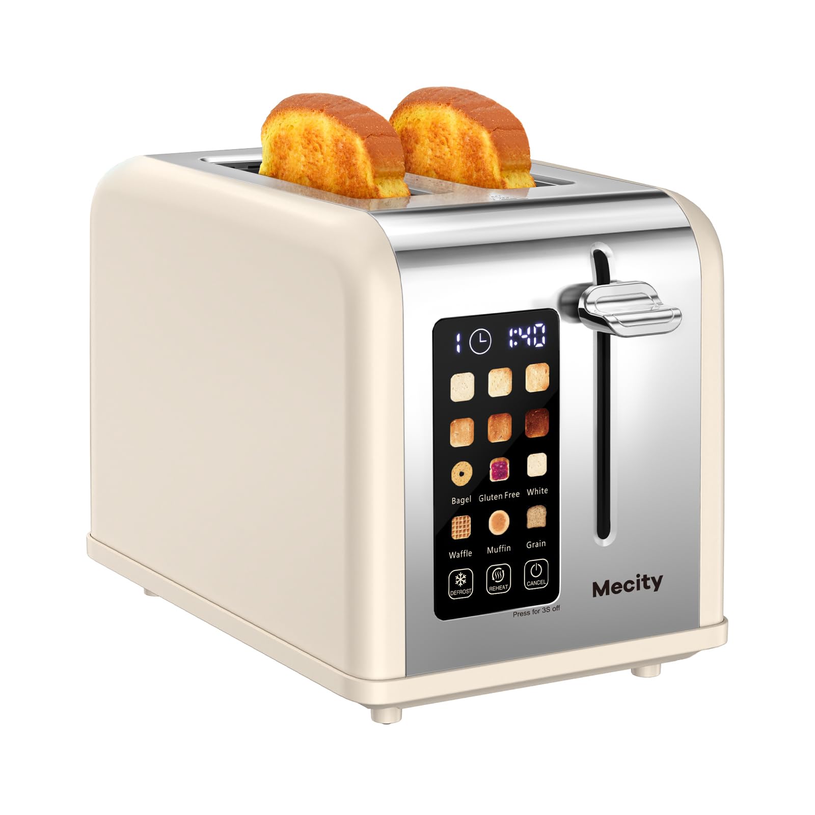 Mecity 2 Slice Touch Screen Toaster, 1.5" Wide Slot, Stainless Steel Smart Toaster for Bagels, Muffins