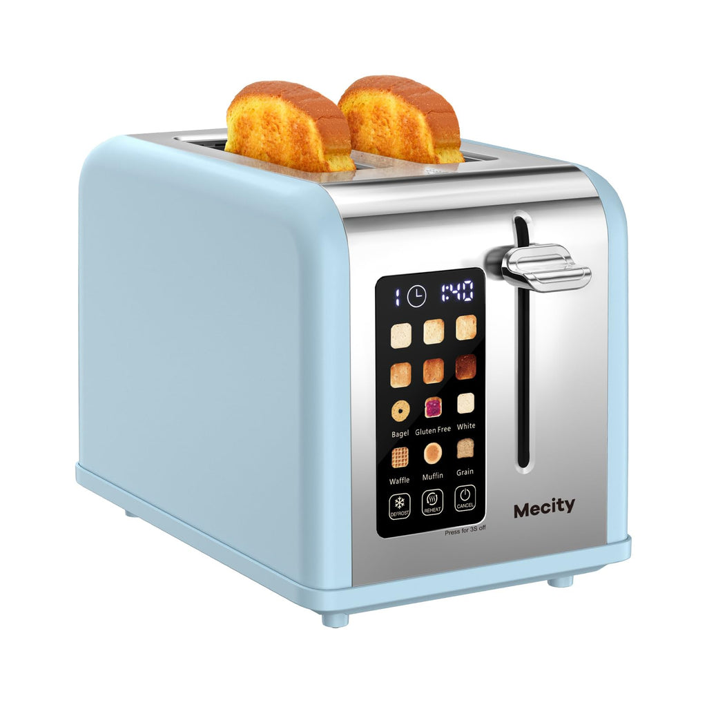 Mecity 2 Slice Touch Screen Toaster, 1.5" Wide Slot, Stainless Steel Smart Toaster for Bagels, Muffins