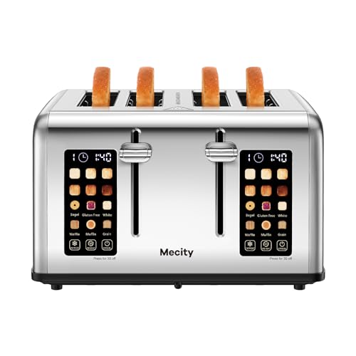 Mecity 4 Slice Toaster with Touch Screen Control, 4 Wide Slots, Stainless Steel Smart Bread Toaster for Bagels, Muffins, Waffles, Dual Control Panel, Timer, Defrost, Reheat, 120V 1650W - My Kitchen Products
