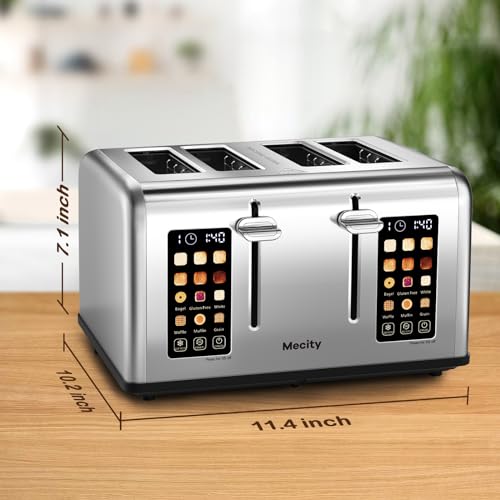 Mecity 4 Slice Toaster with Touch Screen Control, 4 Wide Slots, Stainless Steel Smart Bread Toaster for Bagels, Muffins, Waffles, Dual Control Panel, Timer, Defrost, Reheat, 120V 1650W - My Kitchen Products