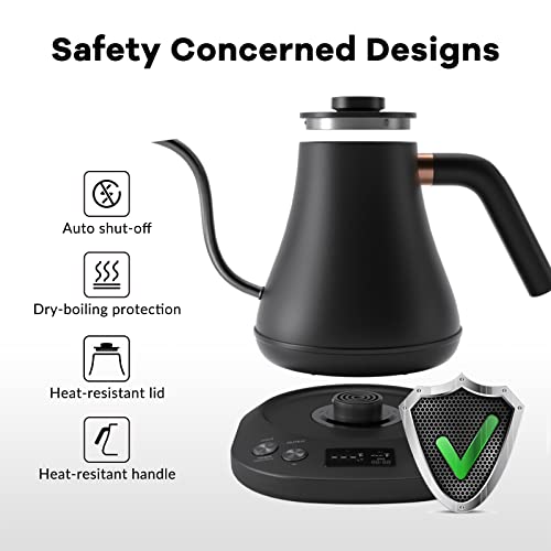 Mecity Electric Kettle Gooseneck Pour Over Kettle ±1℉ Temperature Control Quick Heating Water Boiler for Coffee & Tea & Formula Auto Shut Off Tea Kettle 1200 Watt, 0.8L, Matt Black, Barista Edition - My Kitchen Products