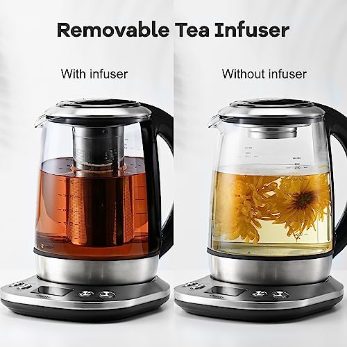 Mecity Electric Tea Kettle Borosilicate Glass Tea Maker With Temperature Control and Infuser - LCD Display and Preset Brewing Programs - 1.7 Liter Water Boiler - My Kitchen Products