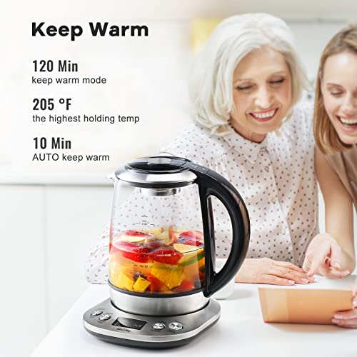 Mecity Electric Tea Kettle Borosilicate Glass Tea Maker With Temperature Control and Infuser - LCD Display and Preset Brewing Programs - 1.7 Liter Water Boiler - My Kitchen Products