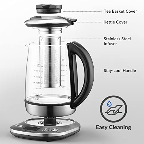 Mecity Electric Tea Kettle Borosilicate Glass Tea Maker With Temperature Control and Infuser - LCD Display and Preset Brewing Programs - 1.7 Liter Water Boiler - My Kitchen Products