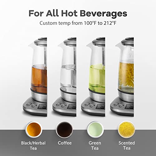 Mecity Electric Tea Kettle Borosilicate Glass Tea Maker With Temperature Control and Infuser - LCD Display and Preset Brewing Programs - 1.7 Liter Water Boiler - My Kitchen Products