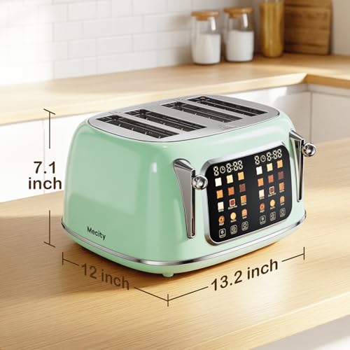 Mecity Toaster 4 Slice, Touch Screen Wide Slot Retro Toaster For Breads Bagel Muffin Waffle, House Warming Gift New Home, 120V 1650W, Light Green - My Kitchen Products