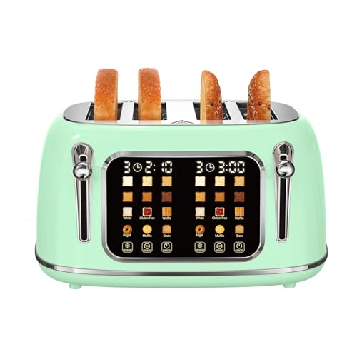 Mecity Toaster 4 Slice, Touch Screen Wide Slot Retro Toaster For Breads Bagel Muffin Waffle, House Warming Gift New Home, 120V 1650W, Light Green - My Kitchen Products