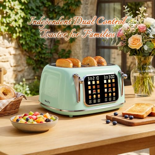 Mecity Toaster 4 Slice, Touch Screen Wide Slot Retro Toaster For Breads Bagel Muffin Waffle, House Warming Gift New Home, 120V 1650W, Light Green - My Kitchen Products