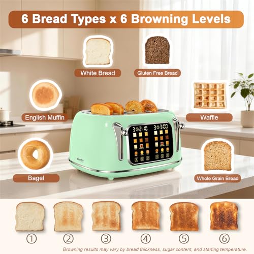 Mecity Toaster 4 Slice, Touch Screen Wide Slot Retro Toaster For Breads Bagel Muffin Waffle, House Warming Gift New Home, 120V 1650W, Light Green - My Kitchen Products