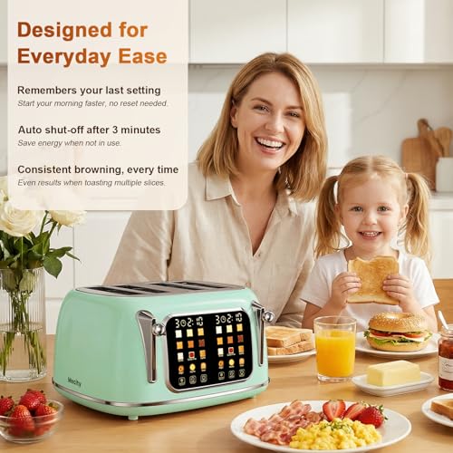 Mecity Toaster 4 Slice, Touch Screen Wide Slot Retro Toaster For Breads Bagel Muffin Waffle, House Warming Gift New Home, 120V 1650W, Light Green - My Kitchen Products