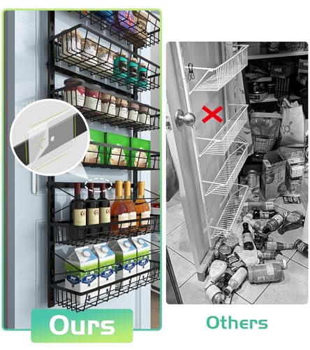 Mefirt Over The Door Pantry Organizer, Pantry Storage and Organization, 6-Tier Adjustable Hanging Baskets, Metal Wall Mount Spice Rack Seasoning Shelves for Home & Kitchen, Laundry Bathroom - Black - My Kitchen Products