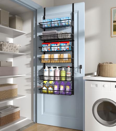 Mefirt Over The Door Pantry Organizer, Pantry Storage and Organization, 6-Tier Adjustable Hanging Baskets, Metal Wall Mount Spice Rack Seasoning Shelves for Home & Kitchen, Laundry Bathroom - Black - My Kitchen Products