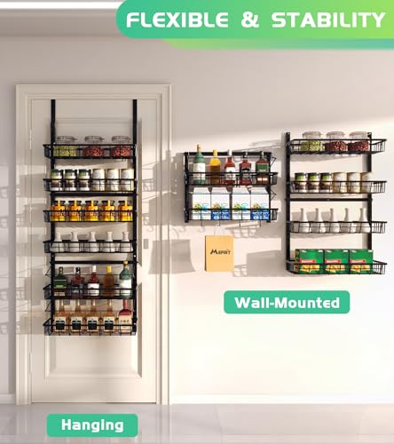 Mefirt Over The Door Pantry Organizer, Pantry Storage and Organization, 6-Tier Adjustable Hanging Baskets, Metal Wall Mount Spice Rack Seasoning Shelves for Home & Kitchen, Laundry Bathroom - Black - My Kitchen Products