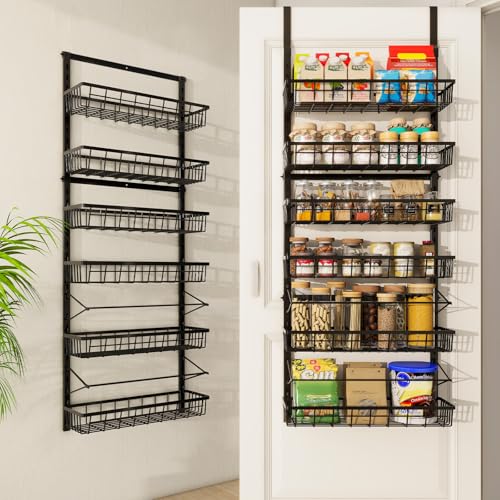 Mefirt Over The Door Pantry Organizer, Pantry Storage and Organization, 6-Tier Adjustable Hanging Baskets, Metal Wall Mount Spice Rack Seasoning Shelves for Home & Kitchen, Laundry Bathroom - Black - My Kitchen Products