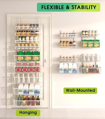 Mefirt White 9-Tier Over The Door Pantry Organizer, Pantry Organization and Storage, Deep Baskets Hanging Heavy-Duty Metal, Wall Spice Rack Seasoning Shelves for Home & Kitchen, Laundry Room Bathroom - My Kitchen Products