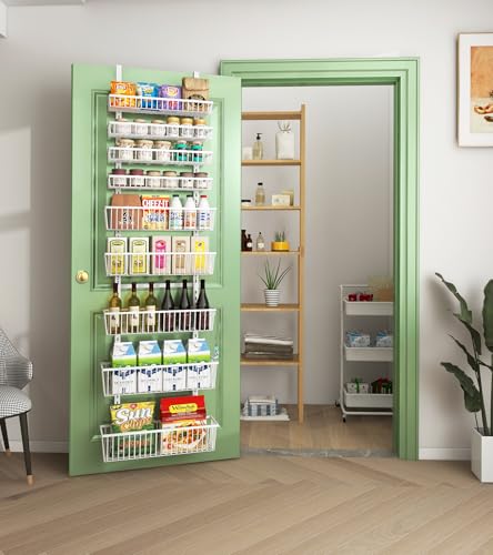 Mefirt White 9-Tier Over The Door Pantry Organizer, Pantry Organization and Storage, Deep Baskets Hanging Heavy-Duty Metal, Wall Spice Rack Seasoning Shelves for Home & Kitchen, Laundry Room Bathroom - My Kitchen Products