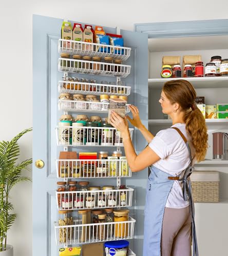 Mefirt White 9-Tier Over The Door Pantry Organizer, Pantry Organization and Storage, Deep Baskets Hanging Heavy-Duty Metal, Wall Spice Rack Seasoning Shelves for Home & Kitchen, Laundry Room Bathroom - My Kitchen Products