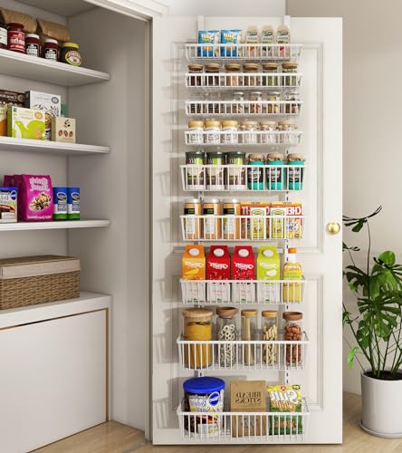 Mefirt White 9-Tier Over The Door Pantry Organizer, Pantry Organization and Storage, Deep Baskets Hanging Heavy-Duty Metal, Wall Spice Rack Seasoning Shelves for Home & Kitchen, Laundry Room Bathroom - My Kitchen Products