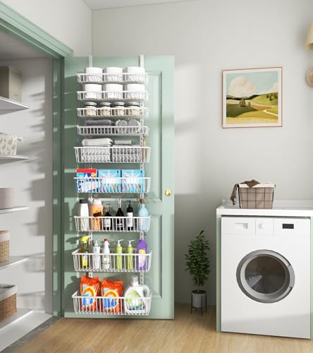 Mefirt White 9-Tier Over The Door Pantry Organizer, Pantry Organization and Storage, Deep Baskets Hanging Heavy-Duty Metal, Wall Spice Rack Seasoning Shelves for Home & Kitchen, Laundry Room Bathroom - My Kitchen Products