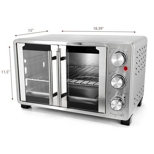 MegaChef 26.4 Quart French Door Multi-Function Stainless Steel Electric Toaster Oven with Temperature & Timer Control and Broil, Bake & Toast Functions - My Kitchen Products