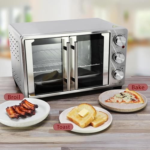 MegaChef 26.4 Quart French Door Multi-Function Stainless Steel Electric Toaster Oven with Temperature & Timer Control and Broil, Bake & Toast Functions - My Kitchen Products