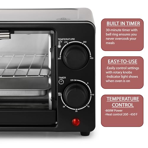 MegaChef 9.5 Quart Electric Counter Top 2 Slice Toaster Oven with Built in Timer, Bake, Broil, Toast (Black) - My Kitchen Products
