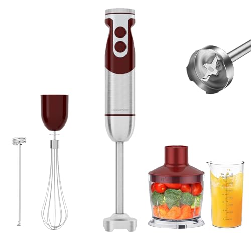 MegaWise 5-in-1 Immersion Hand Blender Set with Variable Speed, 400W, Stainless Steel - Includes Chopper, Whisk, Milk Frother, and Beaker - Ideal for Soups, Smoothies, Baby Food & More (RED) - My Kitchen Products