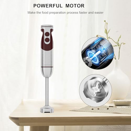 MegaWise 5-in-1 Immersion Hand Blender Set with Variable Speed, 400W, Stainless Steel - Includes Chopper, Whisk, Milk Frother, and Beaker - Ideal for Soups, Smoothies, Baby Food & More (RED) - My Kitchen Products