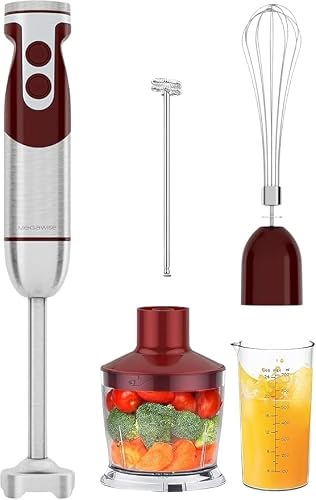MegaWise 5-in-1 Immersion Hand Blender Set with Variable Speed, 400W, Stainless Steel - Includes Chopper, Whisk, Milk Frother, and Beaker - Ideal for Soups, Smoothies, Baby Food & More (RED) - My Kitchen Products