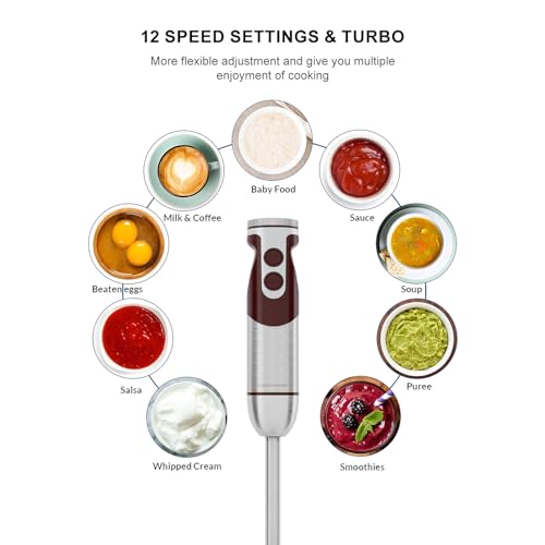 MegaWise 5-in-1 Immersion Hand Blender Set with Variable Speed, 400W, Stainless Steel - Includes Chopper, Whisk, Milk Frother, and Beaker - Ideal for Soups, Smoothies, Baby Food & More (RED) - My Kitchen Products