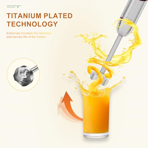 MegaWise 5-in-1 Immersion Hand Blender Set with Variable Speed, 400W, Stainless Steel - Includes Chopper, Whisk, Milk Frother, and Beaker - Ideal for Soups, Smoothies, Baby Food & More (RED) - My Kitchen Products