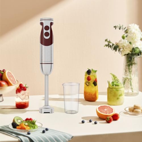 MegaWise 5-in-1 Immersion Hand Blender Set with Variable Speed, 400W, Stainless Steel - Includes Chopper, Whisk, Milk Frother, and Beaker - Ideal for Soups, Smoothies, Baby Food & More (RED) - My Kitchen Products