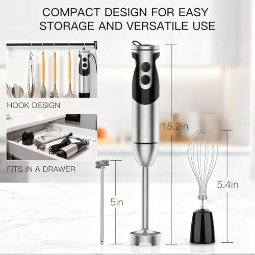 MegaWise Hand Blender, Immersion Blender Handheld 12-Speed with 80% Sharper Blades, Titanium Reinforced Stainless Steel 3-in-1 Immersion Blender,Includes Whisk and Milk Frother (3-in 1 Black) - My Kitchen Products