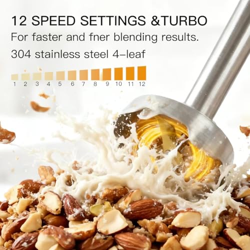 MegaWise Hand Blender, Immersion Blender Handheld 12-Speed with 80% Sharper Blades, Titanium Reinforced Stainless Steel 3-in-1 Immersion Blender,Includes Whisk and Milk Frother (3-in 1 Black) - My Kitchen Products