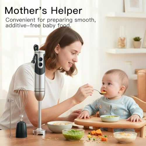 MegaWise Hand Blender, Immersion Blender Handheld 12-Speed with 80% Sharper Blades, Titanium Reinforced Stainless Steel 3-in-1 Immersion Blender,Includes Whisk and Milk Frother (3-in 1 Black) - My Kitchen Products