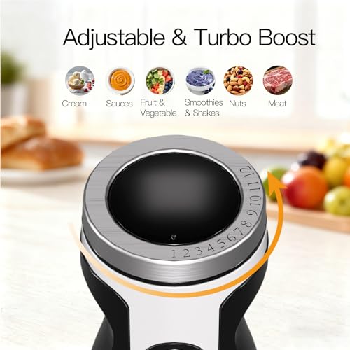 MegaWise Pro Titanium Reinforced 5-in-1 Immersion Hand Blender, Powerful Motor with 80% Sharper Blades, 12-Speed Corded Blender, Including 500ml Chopper, 600ml Beaker, Whisk and Milk Frother (Black) - My Kitchen Products