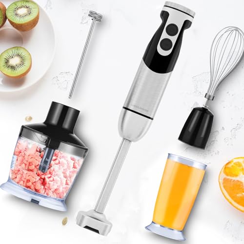 MegaWise Pro Titanium Reinforced 5-in-1 Immersion Hand Blender, Powerful Motor with 80% Sharper Blades, 12-Speed Corded Blender, Including 500ml Chopper, 600ml Beaker, Whisk and Milk Frother (Black) - My Kitchen Products