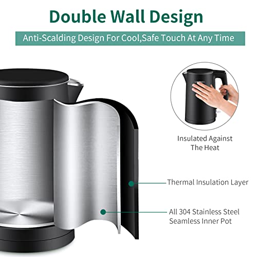 MEISON Electric Kettle, 1.7 L Double Wall Food Grade Stainless Steel Interior Water Boiler, Coffee Pot & Tea Kettle, Auto Shut-Off and Boil-Dry Protection, 1200W, 2 Year Warranty(Black) - My Kitchen Products