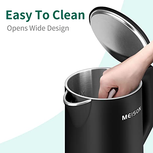 MEISON Electric Kettle, 1.7 L Double Wall Food Grade Stainless Steel Interior Water Boiler, Coffee Pot & Tea Kettle, Auto Shut-Off and Boil-Dry Protection, 1200W, 2 Year Warranty(Black) - My Kitchen Products