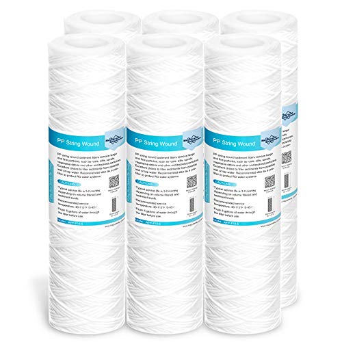 Membrane Solutions 5 Micron 10"x2.5" String Wound Whole House Water Filter Replacement Cartridge Universal Sediment Filters for Well Water - 6 Pack - My Kitchen Products