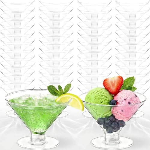 Meolibour 50 Pcs Disposable Plastic Martini Glasses for Parties 5oz, Unbreakable Clear Cocktail Dessert Parfait